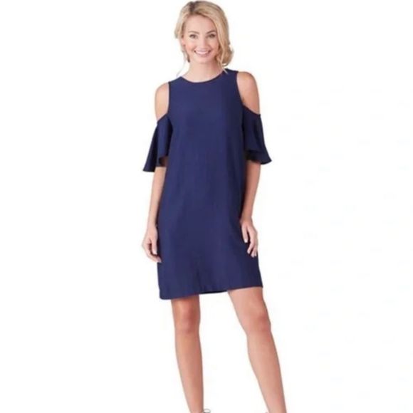 Mudpie Navy Cold Shoulder Dress Size Small NWT - Picture 2 of 6